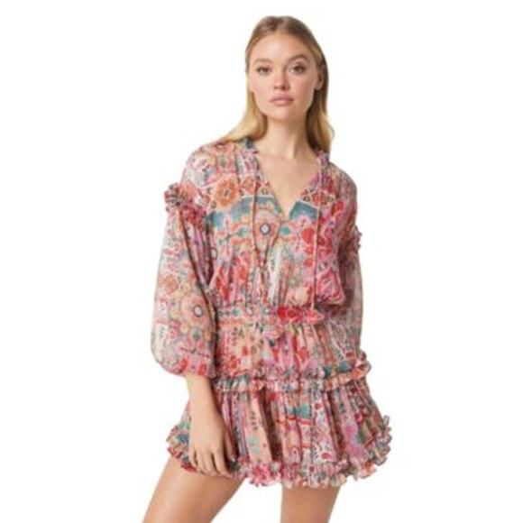 Misa Los Angeles “Elena” Long Sleeve Palazzo Tile Tiered Mini Dress – XS NWT! - Picture 1 of 7